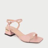  Giày Sandal Cao Gót Mũi Vuông Da Rắn MC.19 Hồng 