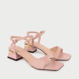  Giày Sandal Cao Gót Mũi Vuông Da Rắn MC.19 Hồng 