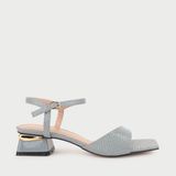  Giày Sandal Cao Gót Mũi Vuông Da Rắn MC.19 Xanh 