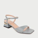  Giày Sandal Cao Gót Mũi Vuông Da Rắn MC.19 Xanh 