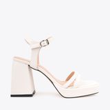  Sandal Cao Gót Mũi Vuông Khoá Cài Quai Ngang NK-16 Trắng 