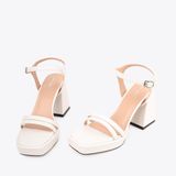  Sandal Cao Gót Mũi Vuông Khoá Cài Quai Ngang NK-16 Trắng 