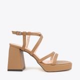 Sandal Cao Gót Đế Đúp Mũi Vuông Phối Da Vân NK-1 Cafe 