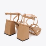  Sandal Cao Gót Đế Đúp Mũi Vuông Phối Da Vân NK-1 Cafe 