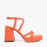  Sandal Cao Gót Đế Đúp Mũi Vuông Phối Da Vân NK-1 Cam 