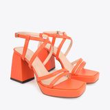  Sandal Cao Gót Đế Đúp Mũi Vuông Phối Da Vân NK-1 Cam 