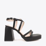  Sandal Cao Gót Đế Đúp Mũi Vuông Phối Da Vân NK-1 Đen 