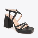  Sandal Cao Gót Đế Đúp Mũi Vuông Phối Da Vân NK-1 Đen 