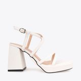  Sandal Cao Gót Đế Đúp Mũi Vuông Phối Da Vân NK-1 Trắng 