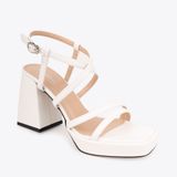  Sandal Cao Gót Đế Đúp Mũi Vuông Phối Da Vân NK-1 Trắng 