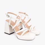  Sandal Cao Gót Đế Đúp Mũi Vuông Phối Da Vân NK-1 Trắng 