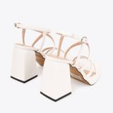  Sandal Cao Gót Đế Đúp Mũi Vuông Phối Da Vân NK-1 Trắng 