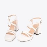  Sandal Cao Gót Đế Đúp Mũi Vuông Phối Da Vân NK-1 Trắng 