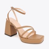  Sandal Cao Gót Đế Đúp Mũi Vuông Phối Quai Dây NK-2 Cafe 