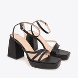  Sandal Cao Gót Đế Đúp Mũi Vuông Phối Quai Dây NK-2 Đen 