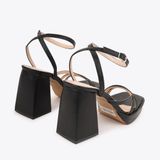  Sandal Cao Gót Đế Đúp Mũi Vuông Phối Quai Dây NK-2 Đen 