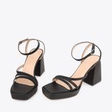  Sandal Cao Gót Đế Đúp Mũi Vuông Phối Quai Dây NK-2 Đen 