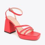 Sandal Cao Gót Đế Đúp Mũi Vuông Phối Quai Dây NK-2 Đỏ 