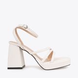  Sandal Cao Gót Đế Đúp Mũi Vuông Phối Quai Dây NK-2 Trắng 