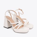  Sandal Cao Gót Đế Đúp Mũi Vuông Phối Quai Dây NK-2 Trắng 