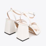  Sandal Cao Gót Đế Đúp Mũi Vuông Phối Quai Dây NK-2 Trắng 