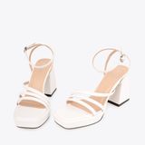  Sandal Cao Gót Đế Đúp Mũi Vuông Phối Quai Dây NK-2 Trắng 