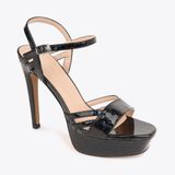  Sandal Cao Gót Đế Đúp Phối Da Vân Đá NK-4 Đen 