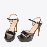  Sandal Cao Gót Đế Đúp Phối Da Vân Đá NK-4 Đen 