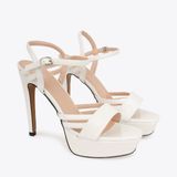  Sandal Cao Gót Đế Đúp Phối Da Vân Đá NK-4 Trắng 