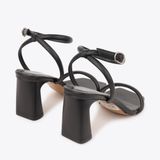  Sandal Cao Gót Mũi Vuông Phối Quai Mảnh Tròn CK-19 Đen 
