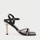  Giày Sandal Cao Gót Đế Nhọn Phối Dây Đính Xoàn TV-11 Đen 