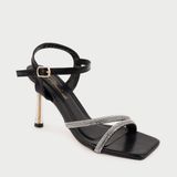  Giày Sandal Cao Gót Đế Nhọn Phối Dây Đính Xoàn TV-11 Đen 