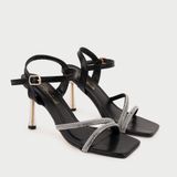  Giày Sandal Cao Gót Đế Nhọn Phối Dây Đính Xoàn TV-11 Đen 