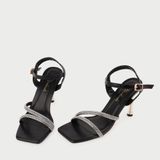  Giày Sandal Cao Gót Đế Nhọn Phối Dây Đính Xoàn TV-11 Đen 