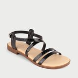  Sandal Đế Thấp Quai Chéo Hai Dây Ngang PC1 Đen 