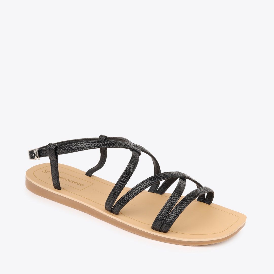  Sandal Bệt Đế Đúc Quai Da Rắn PK-2 Đen 