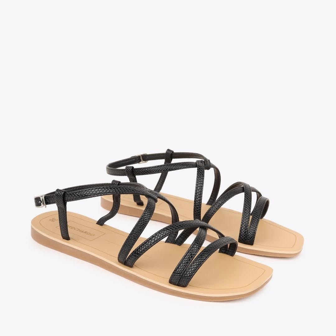  Sandal Bệt Đế Đúc Quai Da Rắn PK-2 Đen 