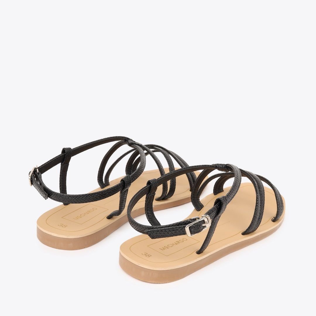  Sandal Bệt Đế Đúc Quai Da Rắn PK-2 Đen 