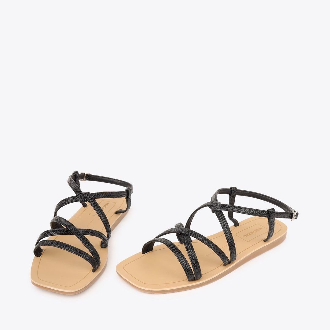  Sandal Bệt Đế Đúc Quai Da Rắn PK-2 Đen 
