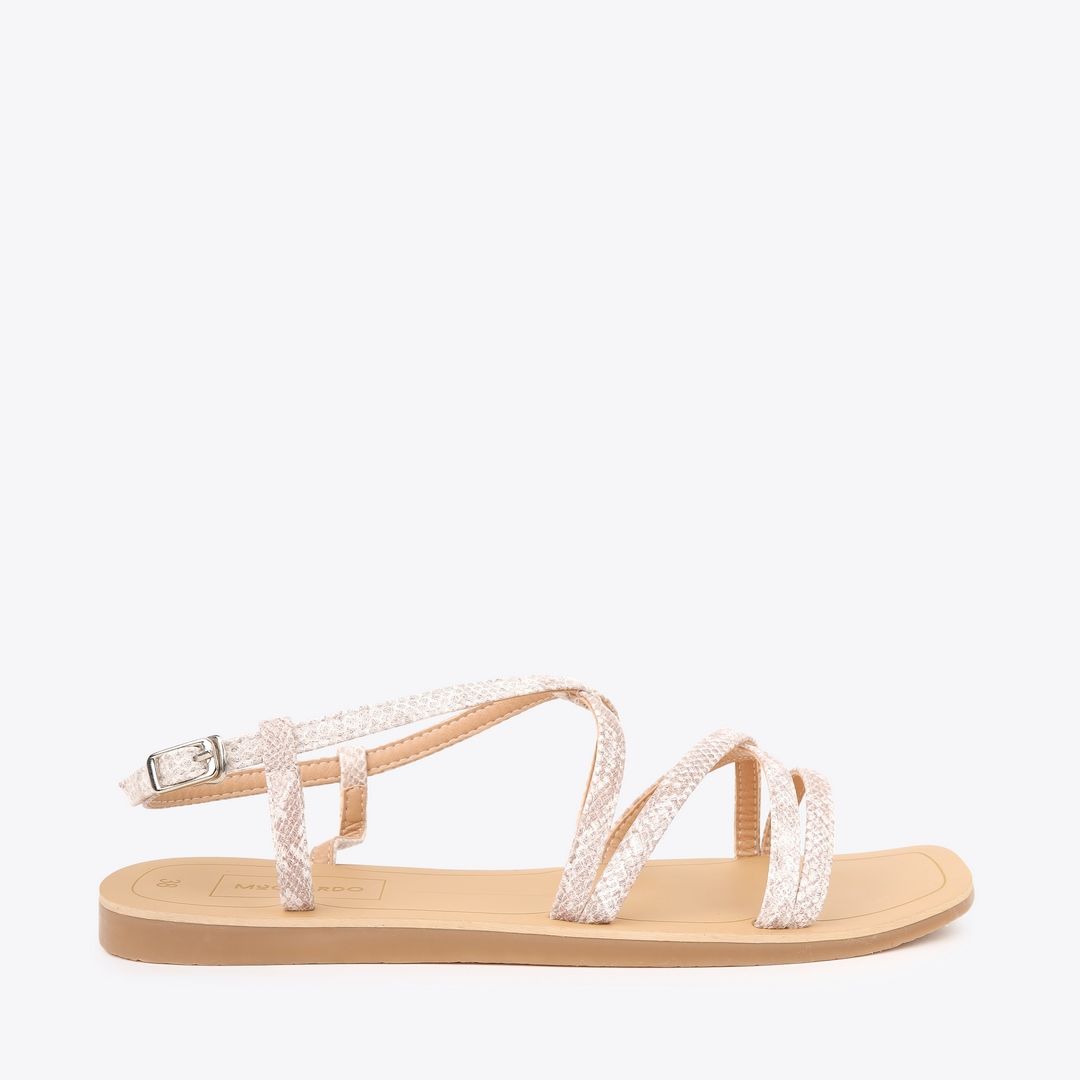  Sandal Bệt Đế Đúc Quai Da Rắn PK-2 Kem 