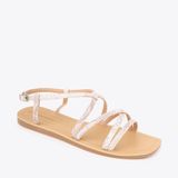  Sandal Bệt Đế Đúc Quai Da Rắn PK-2 Kem 