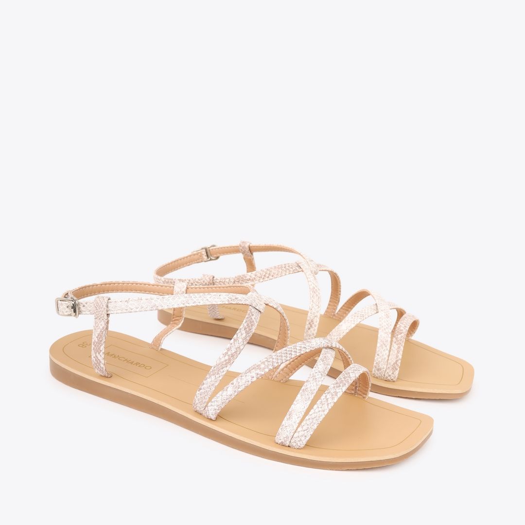  Sandal Bệt Đế Đúc Quai Da Rắn PK-2 Kem 