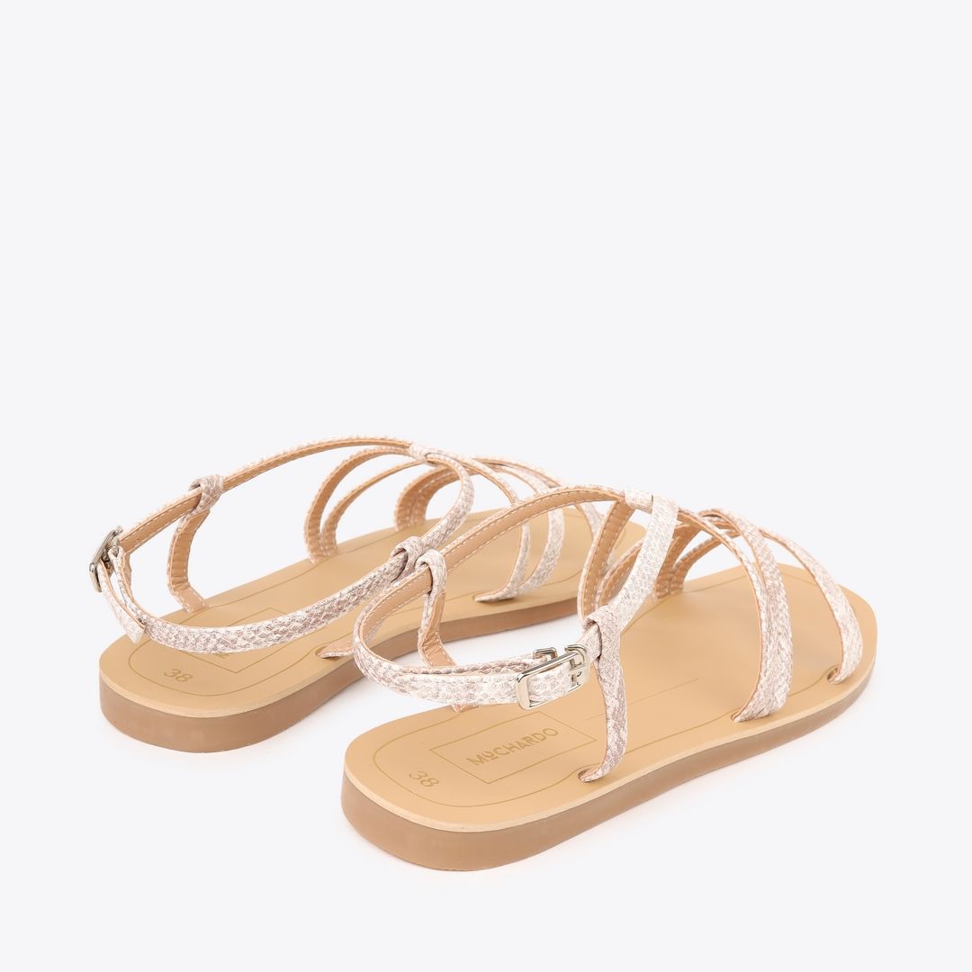  Sandal Bệt Đế Đúc Quai Da Rắn PK-2 Kem 