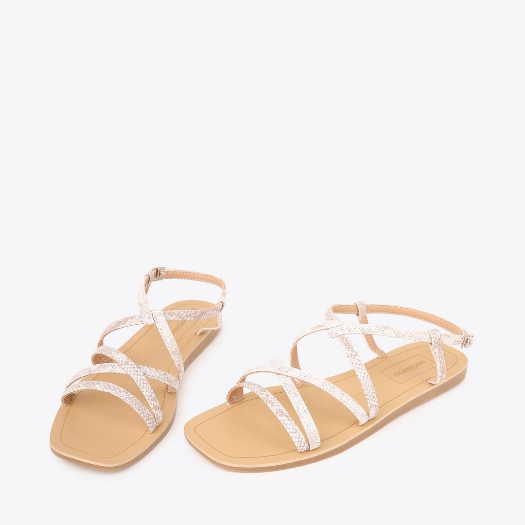  Sandal Bệt Đế Đúc Quai Da Rắn PK-2 Kem 