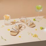  Sandal Bệt Đế Đúc Quai Da Rắn PK-2 Kem 