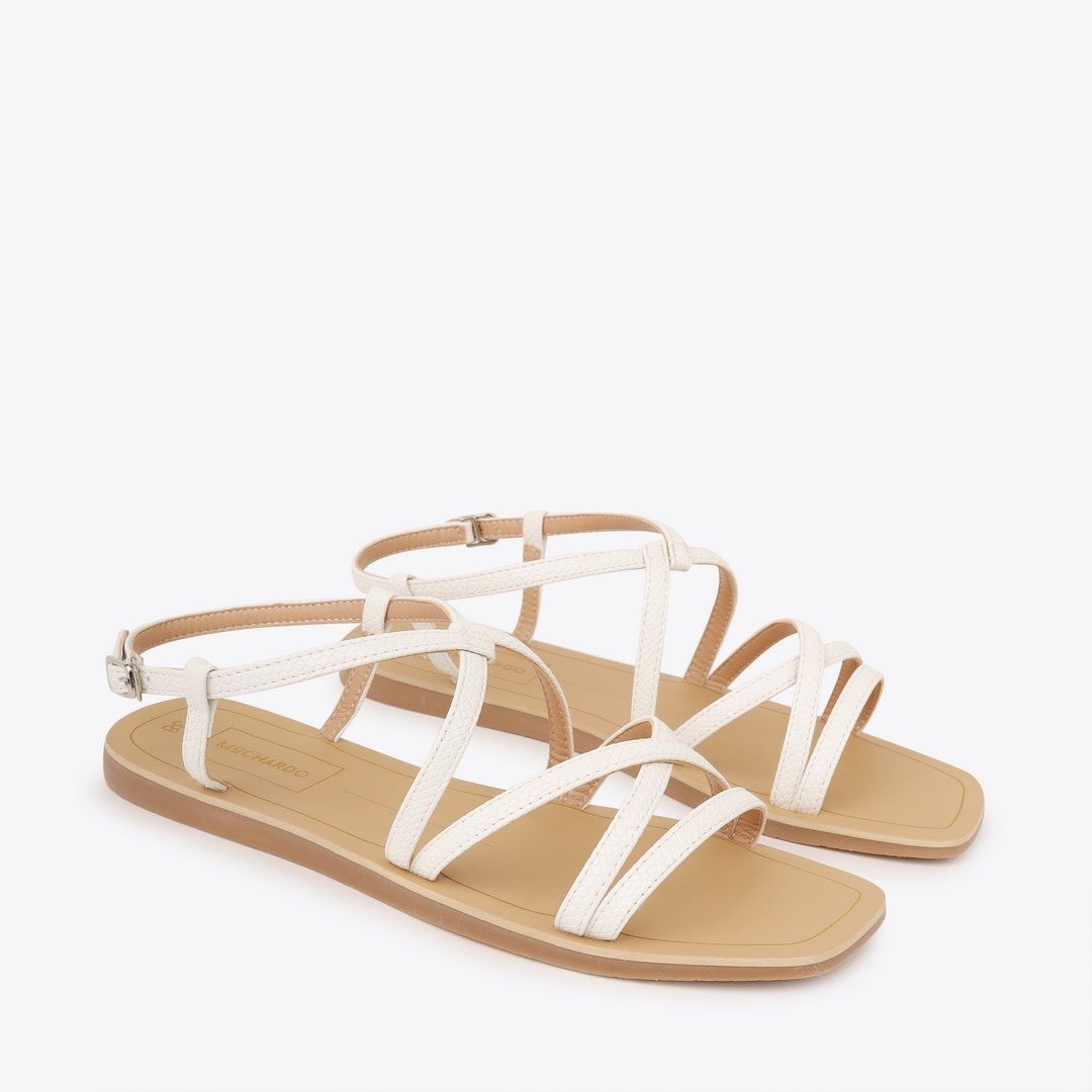  Sandal Bệt Đế Đúc Quai Da Rắn PK-2 Trắng 