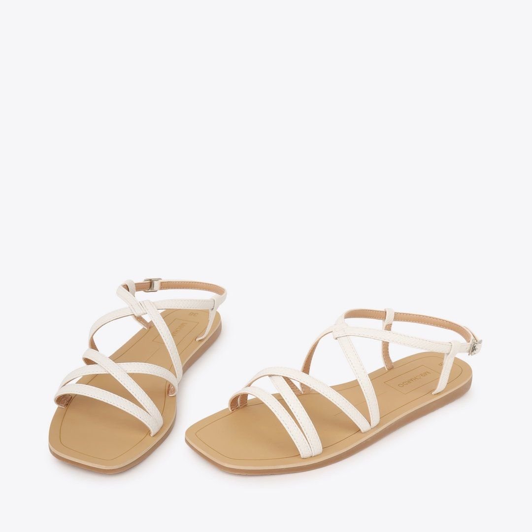  Sandal Bệt Đế Đúc Quai Da Rắn PK-2 Trắng 
