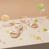  Sandal Bệt Đế Đúc Quai Da Rắn PK-2 Trắng 