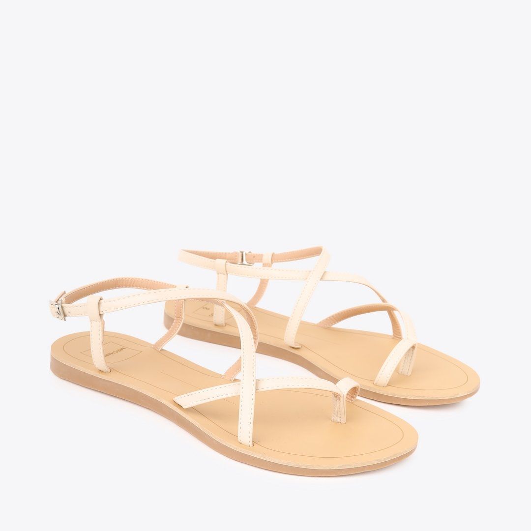  Sandal Bệt Đế Đúc Quai Dây Trơn Xỏ Ngón PK-3 Kem 