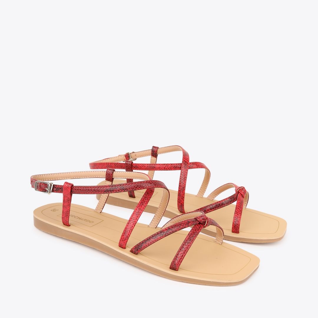  Sandal Bệt Đế Đúc Dây Da Rắn Thắt Nút PK-4 Đỏ 